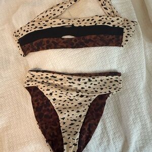 PQ Swim Brown and Cream Leopard Print Bikini Set